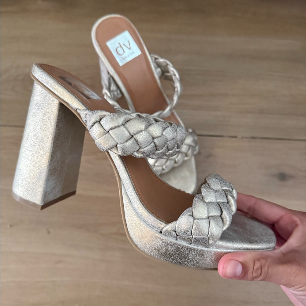 DV by Dolce Vita Metallic Gold Braided Block Heel Sandals